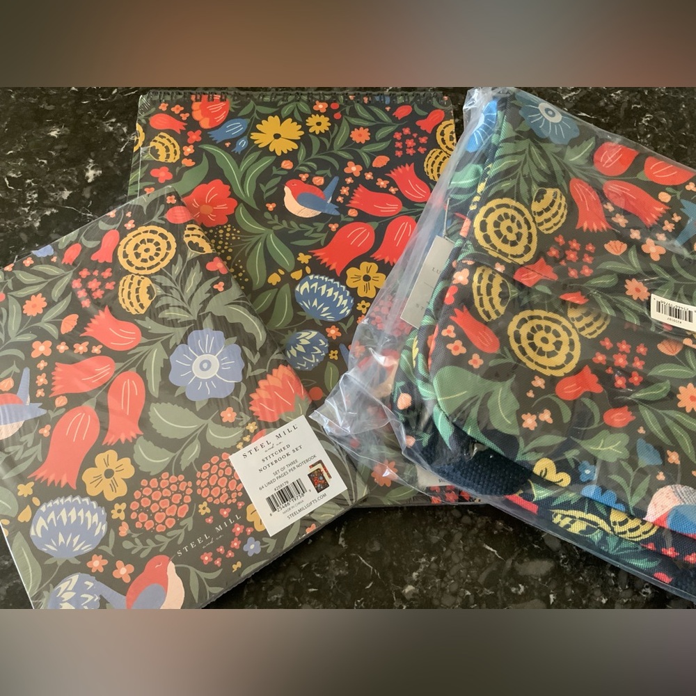 STEEL MILL Lunch Bag, Spiral Notebook, & Stitched Notebook Set 5 pieces BONUS